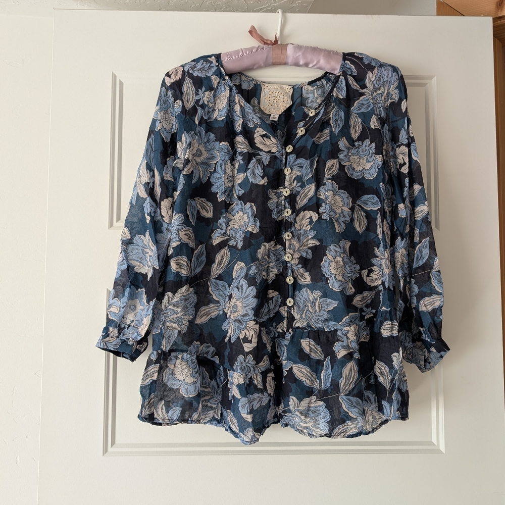 Johnny Was Cotton and Silk Floral Blouse Size  XS